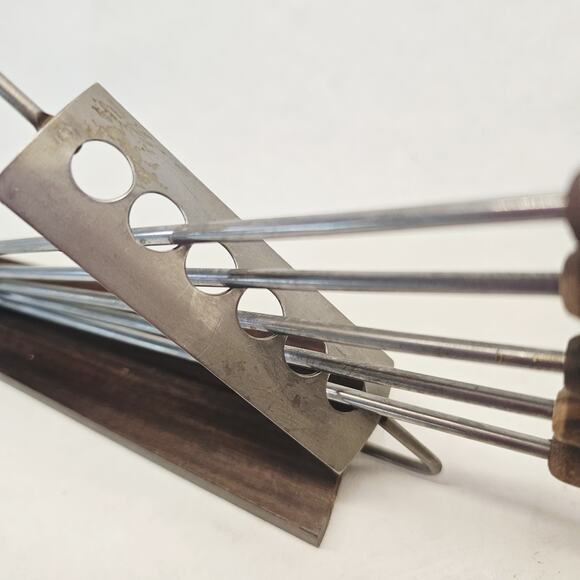 Mid-century Fondue Skewers Forks With Holder wood Handles & Base Retro Japan MCM - Picture 4 of 10